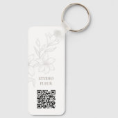 Weiß | Chic Minimal Floral QR Code Schlüsselanhänger (Rückseite)