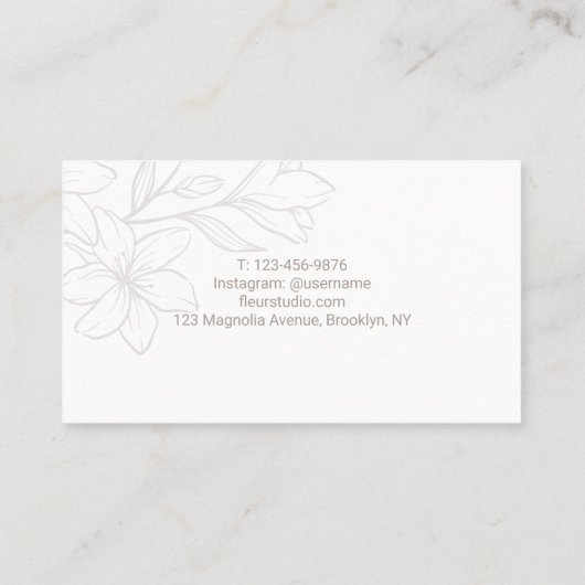 Weiß | Chic Minimalistische Blume Visitenkarte (Rückseite)