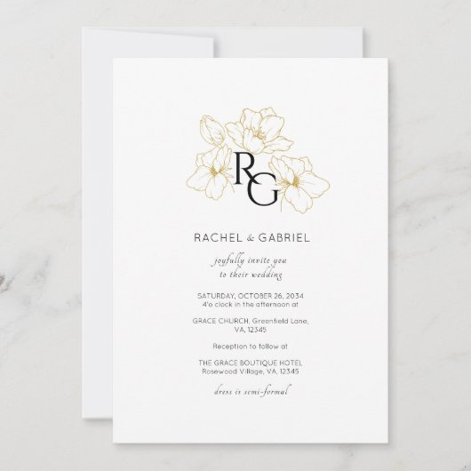 Weiß | Chic Monogram Wedding Invitation Card Save The Date (Vorderseite)