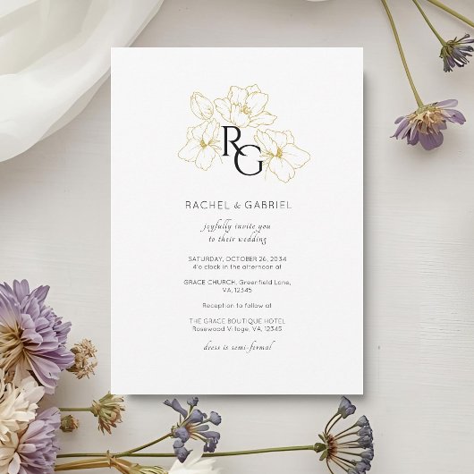 Weiß | Chic Monogram Wedding Invitation Card Save The Date