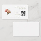Weiß | Chic Rose Wedding RSVP QR Code Begleitkarte (Vorne/Hinten)
