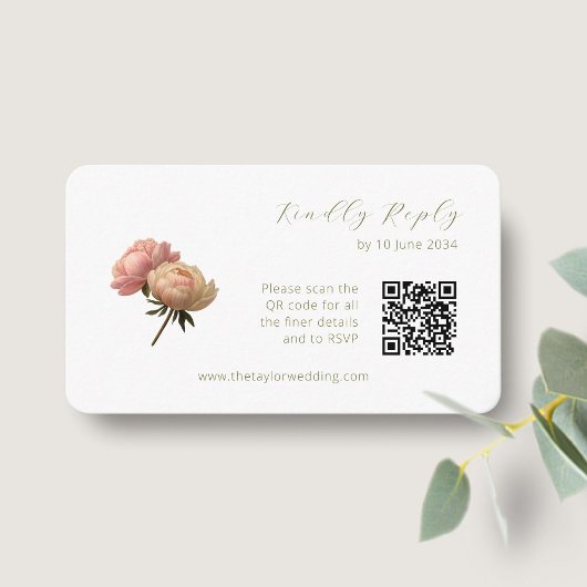 Weiß | Chic Rose Wedding RSVP QR Code Begleitkarte