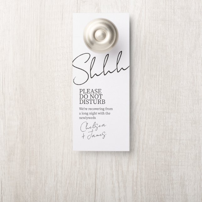 Weiß | Chic Script Minimalistisch Wedding Türanhänger (Auf Knauf)