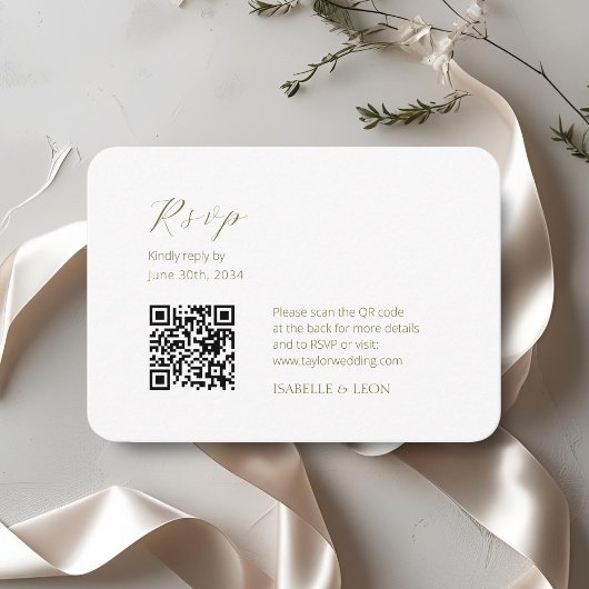 Weiß | Chic Simple Scrpt QR Code Wedding Begleitkarte