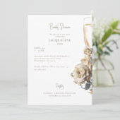 Weiß & Creme Getrocknete Rose Champagner Brautpart Einladung (Stehend Vorderseite)