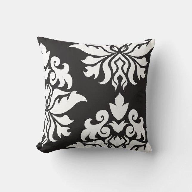 Weiß Damastverziertes Montage-II auf Schwarzem Kissen (Vorderseite)