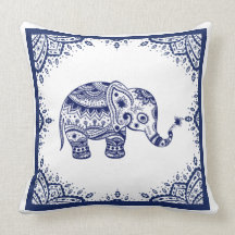 Weiß & Dark Blue Floral Paisley & Elephant