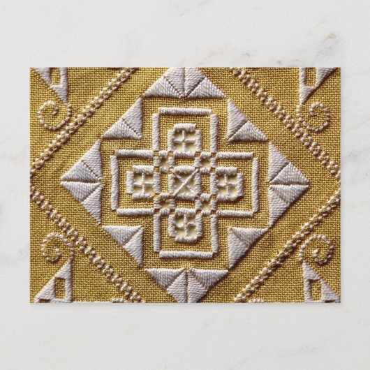 Weiß DRUCKTE Schnittstickerei 1 auf Leinen Postkarte (Vorderseite)