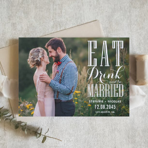 Weiß Eat Drink and Be Married Kalligrafie Foto Save The Date