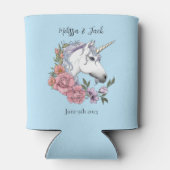 Weiß Einhorn Rosa Blume Blau Dosenkühler (Rückseite)