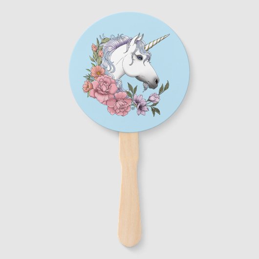 Weiß Einhorn Rosa Blume Blau Fächer (Rückseite)