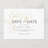 Weiß | Elegant Gold Floral Wedding Save the Date Postkarte (Vorderseite)