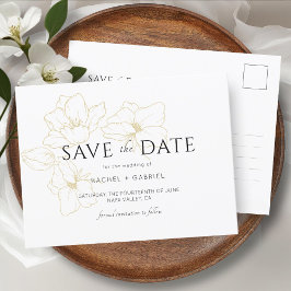 Weiß | Elegant Gold Floral Wedding Save the Date Postkarte