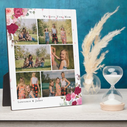 Weiß-elegante botanische Mama 6 FotoCollage Fotoplatte (Seite)