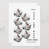 Weiß-elegante, moderne Foto-Collage Save the Date Einladung (Vorne/Hinten)