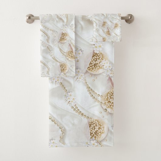 Weiß-Elfenbeinsilk und Elfenbeinmeisterpearls Badhandtuch Set (Insitu)