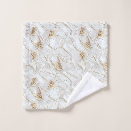 Weiß-Elfenbeinsilk und Elfenbeinmeisterpearls Badhandtuch Set (Waschlappen)