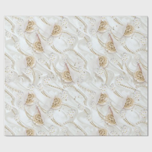 Weiß-Elfenbeinsilk und Elfenbeinmeisterpearls Geschenkpapier (Flach)