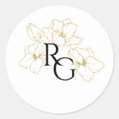 Weiß | Floral Monogram Wedding Runder Aufkleber (Vorderseite)
