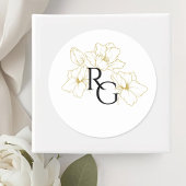 Weiß | Floral Monogram Wedding Runder Aufkleber