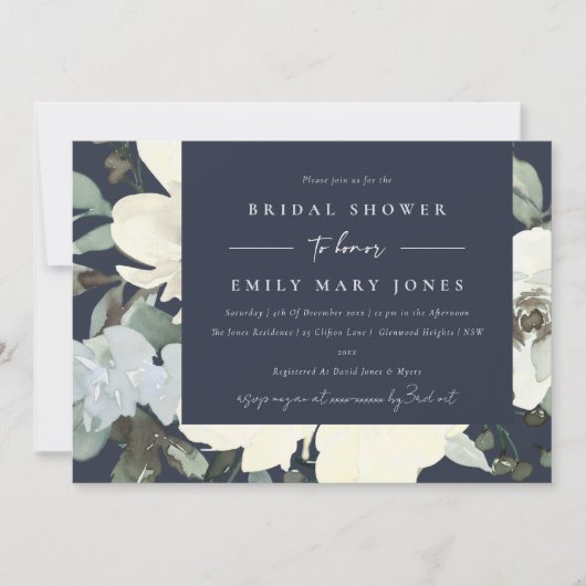 WEISS-FLORALWASSERFARBENES BRAUTPARTY EINLADUNG (Vorderseite)