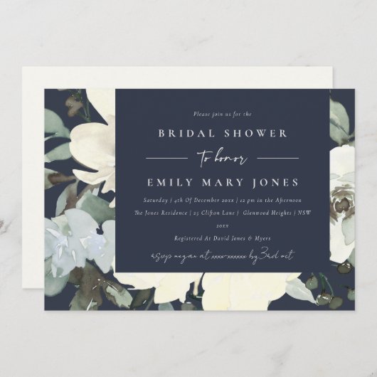 WEISS-FLORALWASSERFARBENES BRAUTPARTY EINLADUNG (Vorne/Hinten)