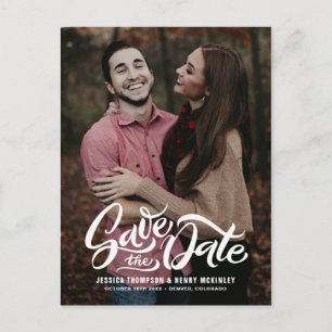 Weiß formatiertes Script-Foto Save the Date Postca Ankündigungspostkarte