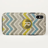 WEISS GELB, GRAU BLAU MOSAIC CHEVRONS GEM MONGRAMM Case-Mate iPhone HÜLLE (Rückseite (Horizontal))