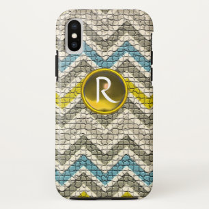 WEISS GELB, GRAU BLAU MOSAIC CHEVRONS GEM MONGRAMM iPhone XS HÜLLE