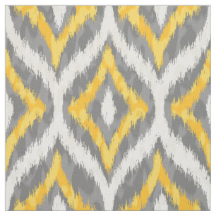 Weiß & Gelb & Grau Quatrefolie Ikat Muster Stoff