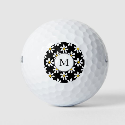 Weiß-Gelb-Schwarz-Daisy-Muster Golfball (Vorderseite)