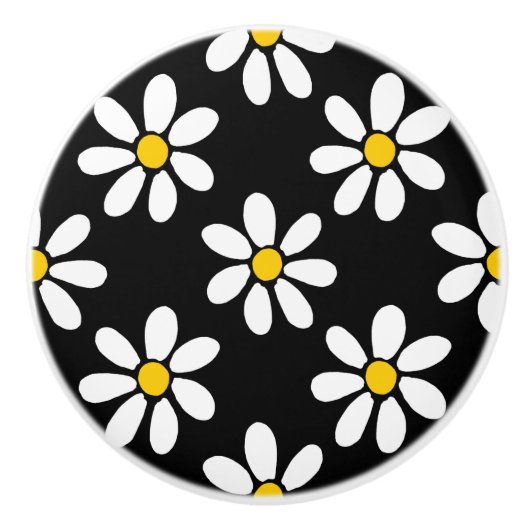 Weiß-Gelb-Schwarz-Daisy-Muster Keramikknauf (Vorderseite)