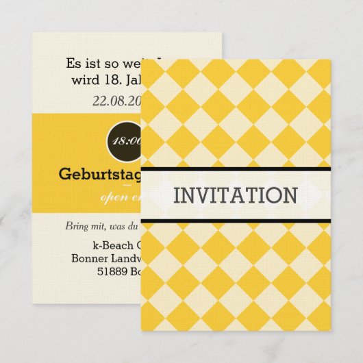 weiß, gelb, schwarz einladung (Vorne/Hinten)