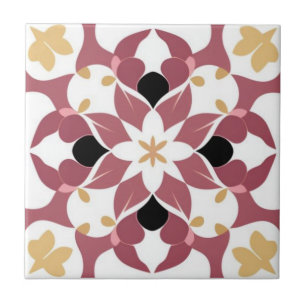 Weiß, gelb und dunkelrosa Blumen Fliese