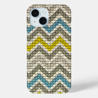 WEISS GELBEN, GRAU BLAU MOSAIC CHEVRONS iPhone 15 HÜLLE