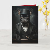 Weiß Gentleman Bulldog in Tux, Funny Dogs Karte (Gelbe Blume)