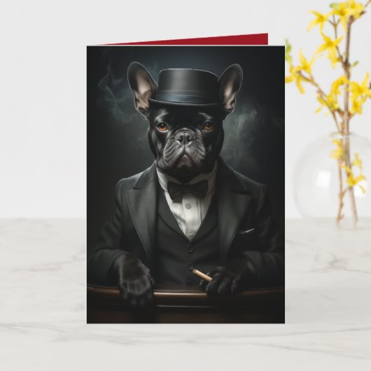Weiß Gentleman Bulldog in Tux, Funny Dogs Karte (Gelbe Blume)