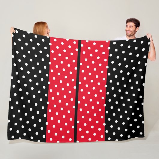 Weiß gepunktete, hellrote Racing-Streifen auf schw Fleecedecke (Beispiel)