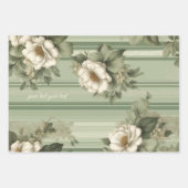 Weiß gestreiftes Sage Green mit Blume Geschenk Geschenkpapier Set (Vorderseite 3)