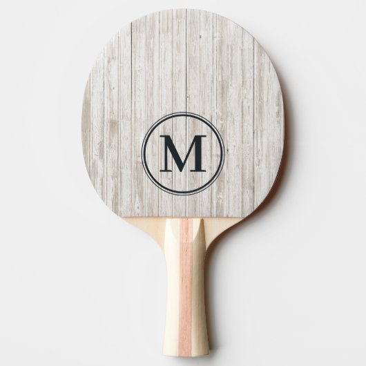 Weiß gestrichenes Holz Monogramm Tischtennis Schläger (Rückseite)