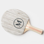 Weiß gestrichenes Holz Monogramm Tischtennis Schläger (Seitenansicht)