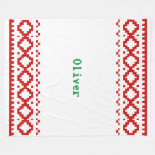 Weiß gestrickt mit roten Musterstreifen, gemütlich Fleecedecke (Vorderseite (Horizontal))