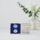 weiß getünchtes Holz nautisch-blaue Muscheln Visitenkarte (Stehend Vorderseite)