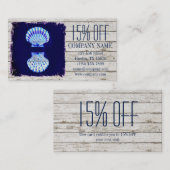 weiß getünchtes Holz nautisch-blaue Muscheln Visitenkarte (Vorne/Hinten)