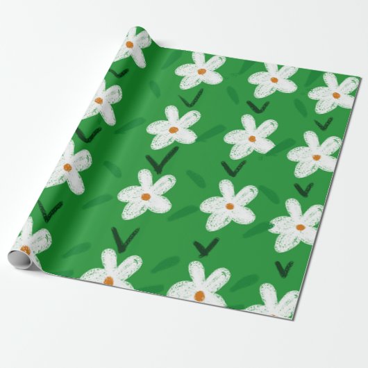 Weiß Gezeichnet Blumenmuster Blume Art Pattern Aes Geschenkpapier (Ungerollt)