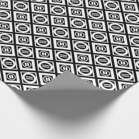 Weiß Gleiche Zeichengeometrie auf schwarz Geschenkpapier (Ecke)