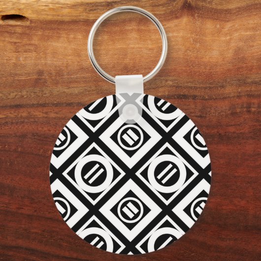 Weiß Gleiche Zeichengeometrie auf schwarz Schlüsselanhänger (Vorderseite)