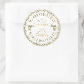 Weiß & Glitzer Typografisches Weihnachtsfest & Eng Runder Aufkleber (Tasche)