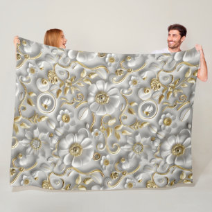 Weiß & Gold 3D florales Dekorationsmuster Fleecedecke