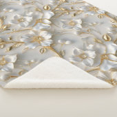 Weiß & Gold 3D florales Dekorationsmuster Sherpadecke (3/4)
